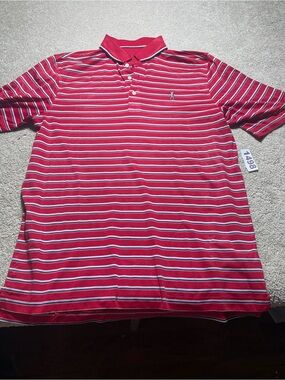 BOBBY JONES EMBROIDERED Men's Golf Polo Shirt LARGE RED/WHITE/BLUE Stripes